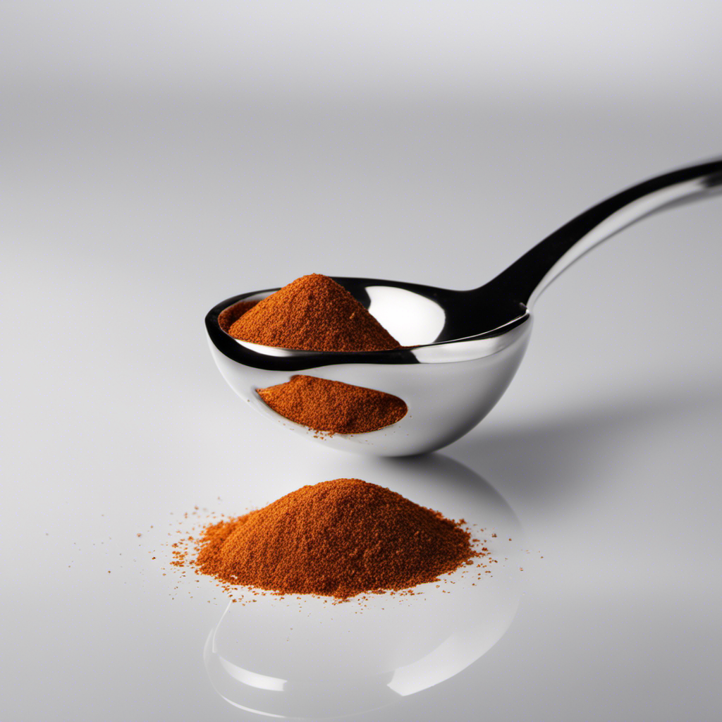 An image showcasing a measuring spoon filled with 1 1/4 oz of seasoning, perfectly leveled, beside a teaspoon filled with the same seasoning, both against a clean white background