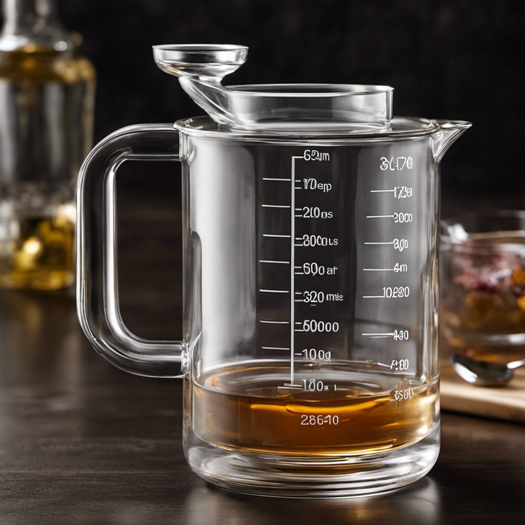 An image that showcases a clear glass measuring cup filled with 1