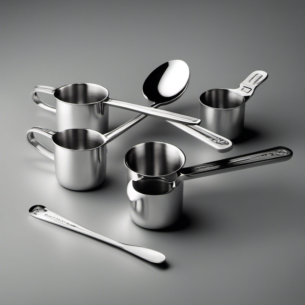 An image showcasing a measuring cup filled with precisely 1/3 cup of liquid, while three identical spoons neatly arranged nearby symbolize the equivalent amount in teaspoons