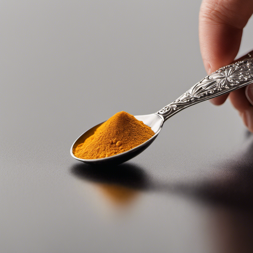 An image showcasing a small, delicate measuring spoon gently holding exactly 1/4 teaspoons of a fine, powdery substance