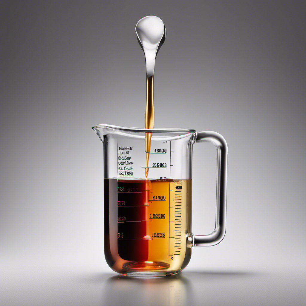An image depicting a measuring cup filled with 1 5 8 oz of liquid pouring into a teaspoon, showcasing the conversion process from fluid ounces to teaspoons