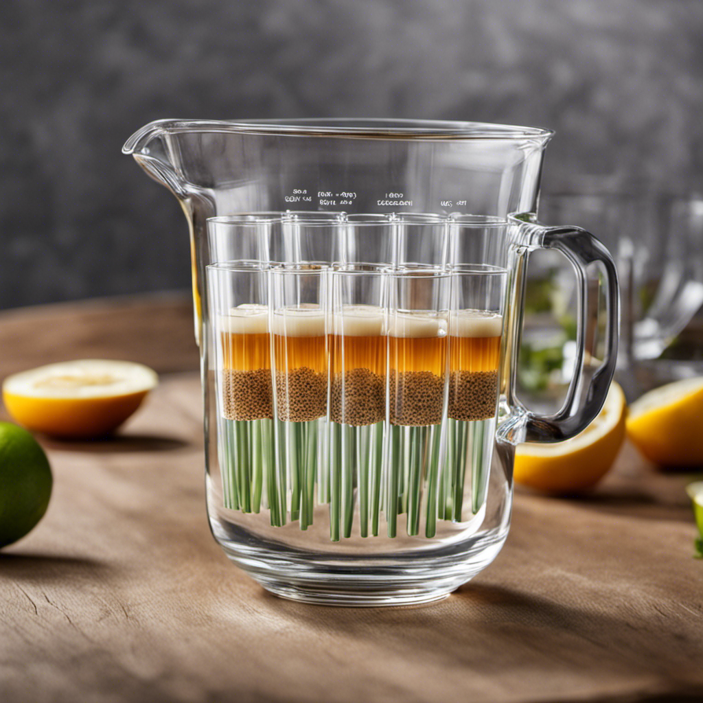An image showcasing a clear glass measuring cup filled with 1/8th of a cup of liquid