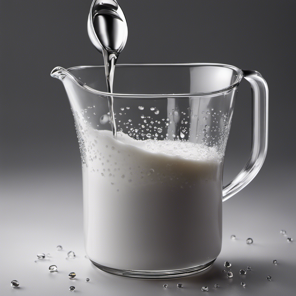 An image showcasing a measuring cup filled to the brim with a precise amount of liquid, while a teaspoon hovers above it, pouring small droplets into the cup