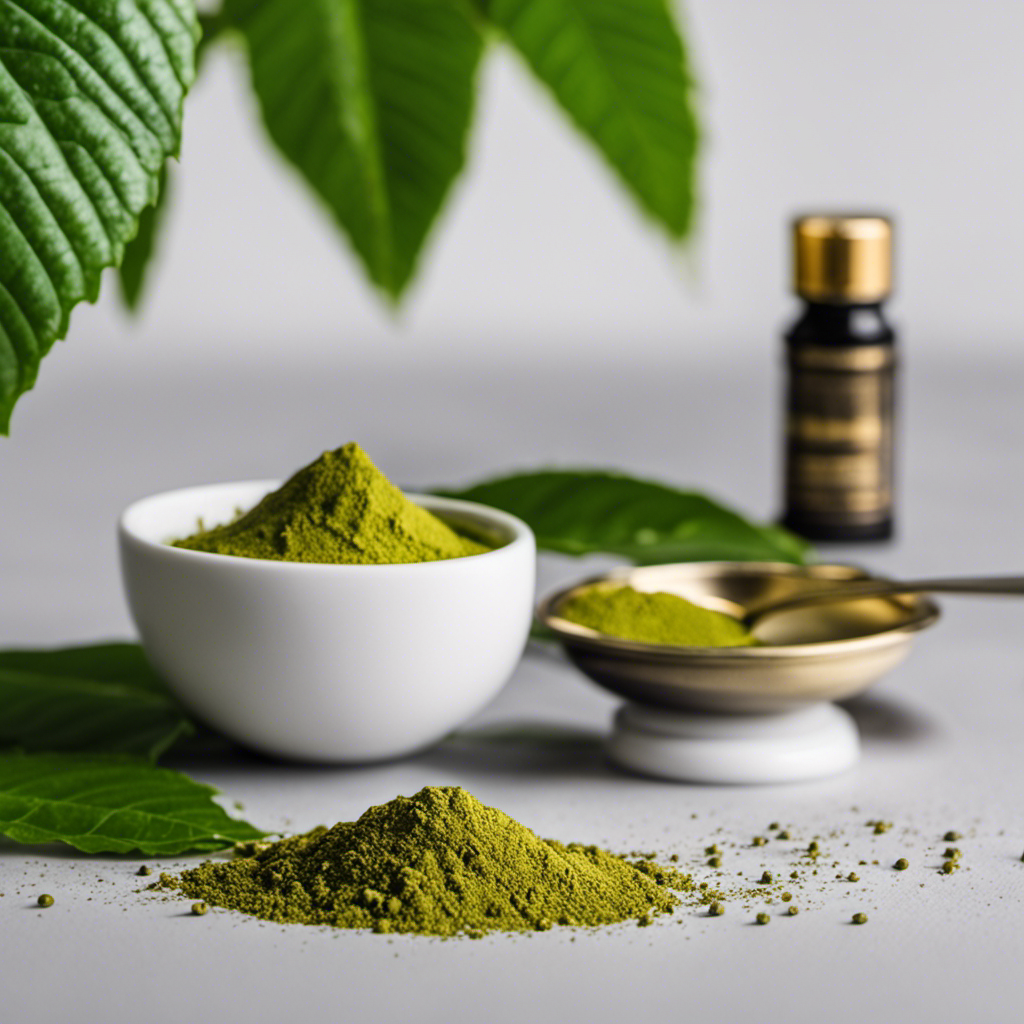 An image featuring a sleek teaspoon overflowing with finely ground Kratom powder