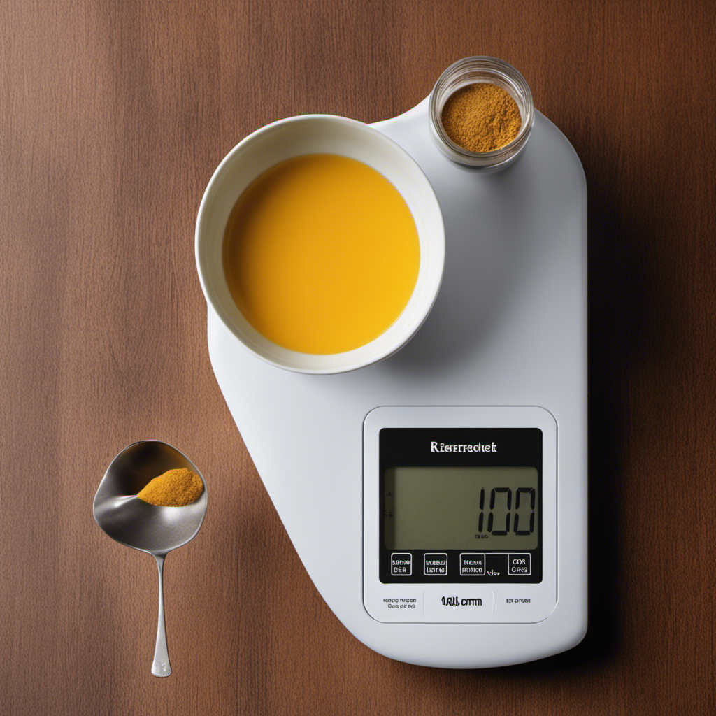 An image showcasing a digital scale with a small bowl containing exactly 10 grams of a fine powder