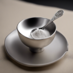 An image showcasing a delicate silver teaspoon filled with fine white powder, precisely measuring 10 milligrams