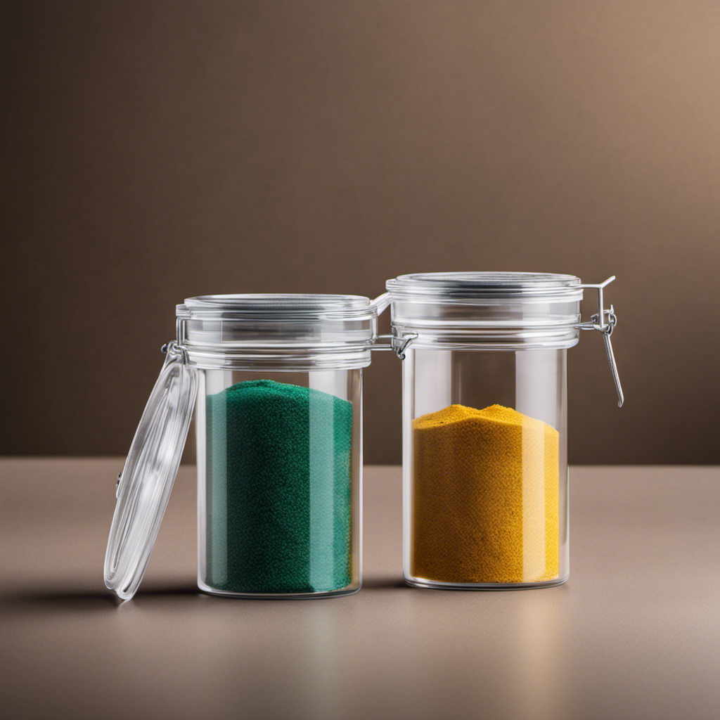 An image showcasing two identical transparent containers, one filled with 100 grams of a powdered substance, and the other filled with a precise measurement of teaspoons required to match the weight