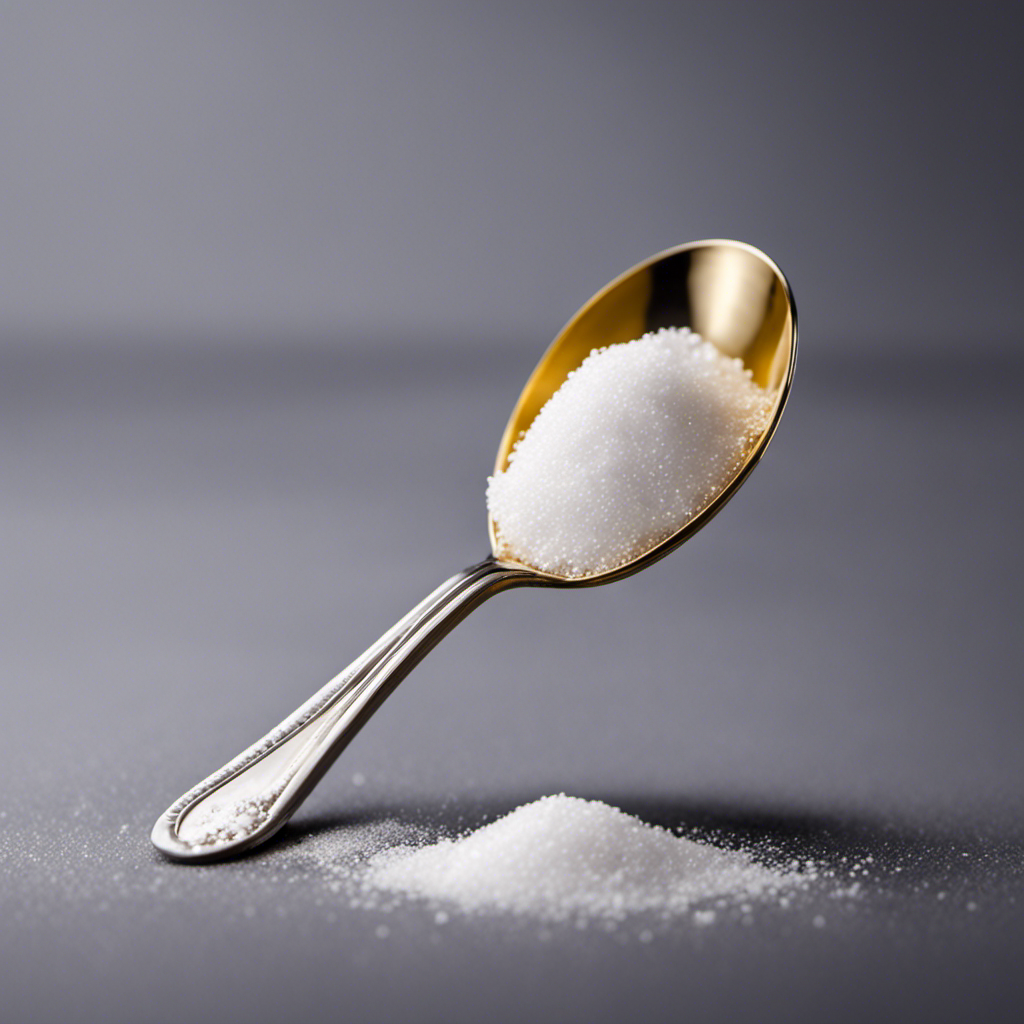 An image showcasing a small teaspoon filled with sugar granules, gradually pouring into a larger teaspoon, measuring precisely 1000mg