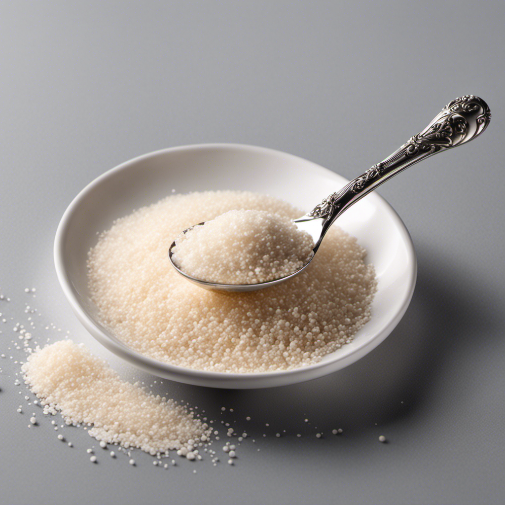 An image showcasing a small, elegant teaspoon filled with precisely measured 10g of salt