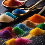 An image showcasing a vibrant pile of 12 grams of sugar, artfully pouring into a delicate teaspoon
