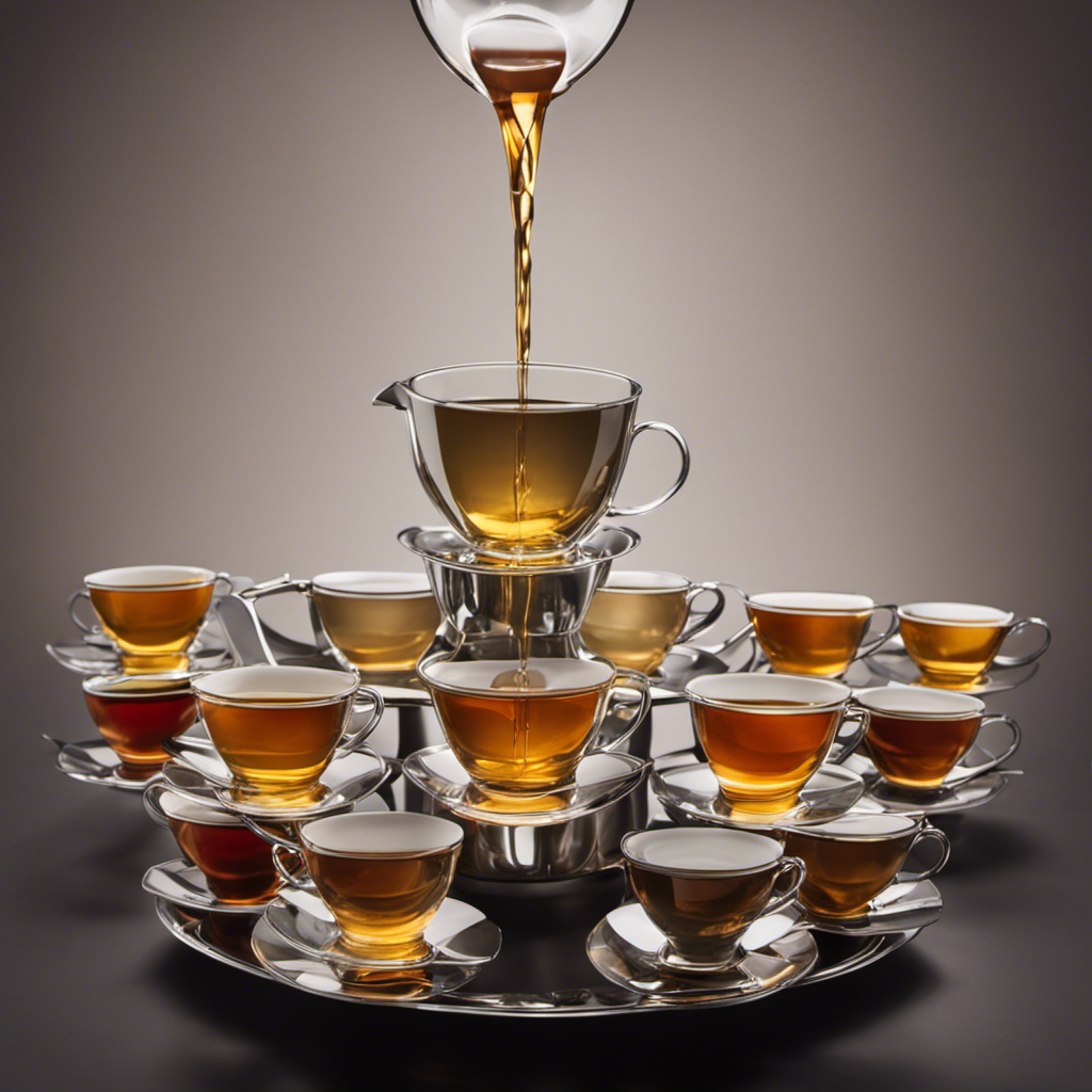 An image showing a measuring cup filled with 12 teaspoons of tea, pouring into a larger cup