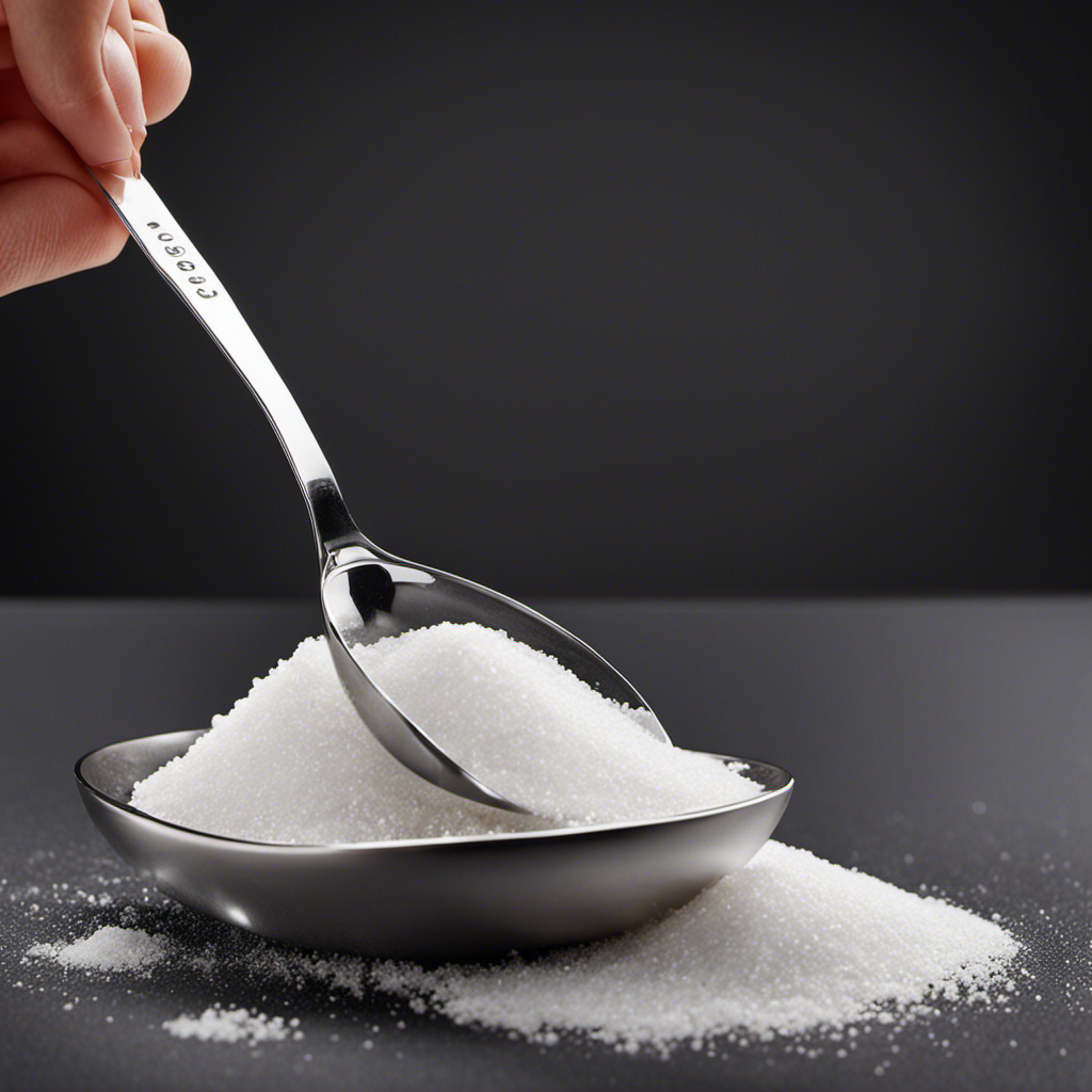 An image that showcases a measuring spoon filled with 120 grams of salt, perfectly leveled