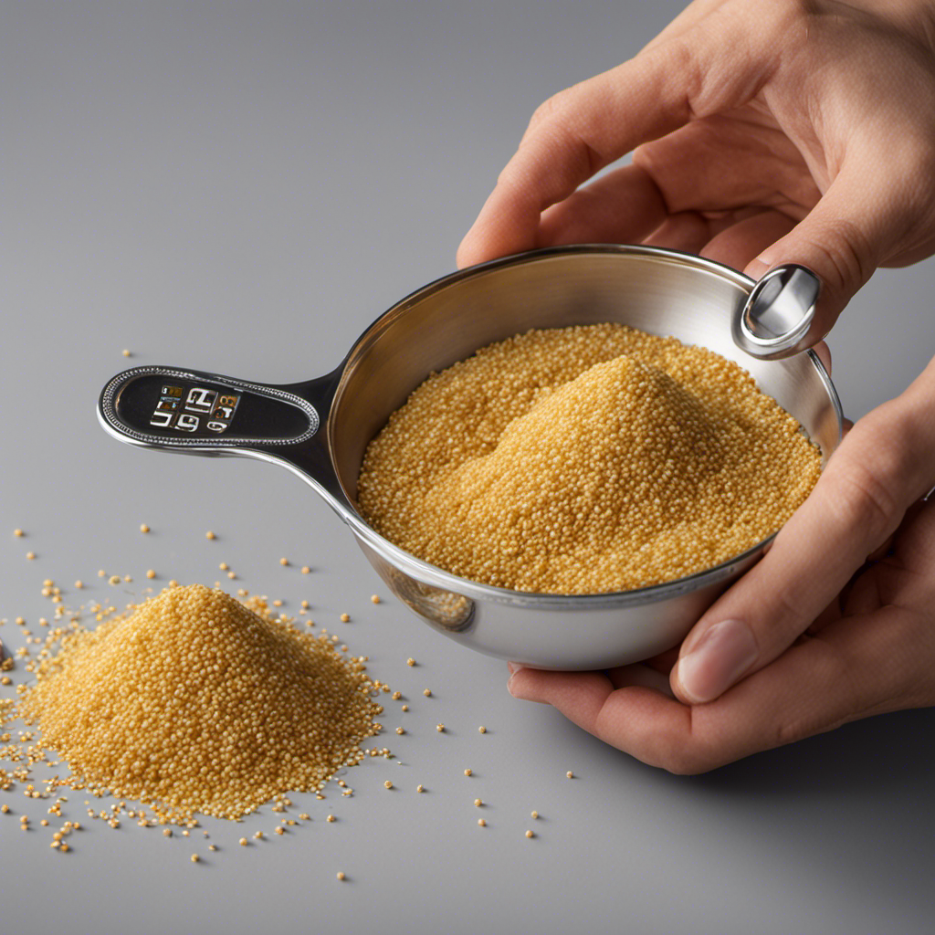 An image that showcases the conversion of 120 mg into teaspoons, depicting a precise measuring spoon filled with granules that correspond exactly to the given dosage