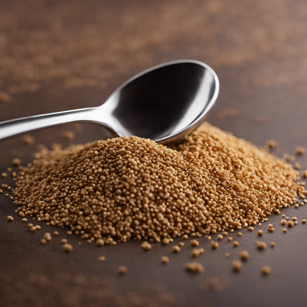 An image featuring a small teaspoon filled with granules, precisely measuring 125 mg