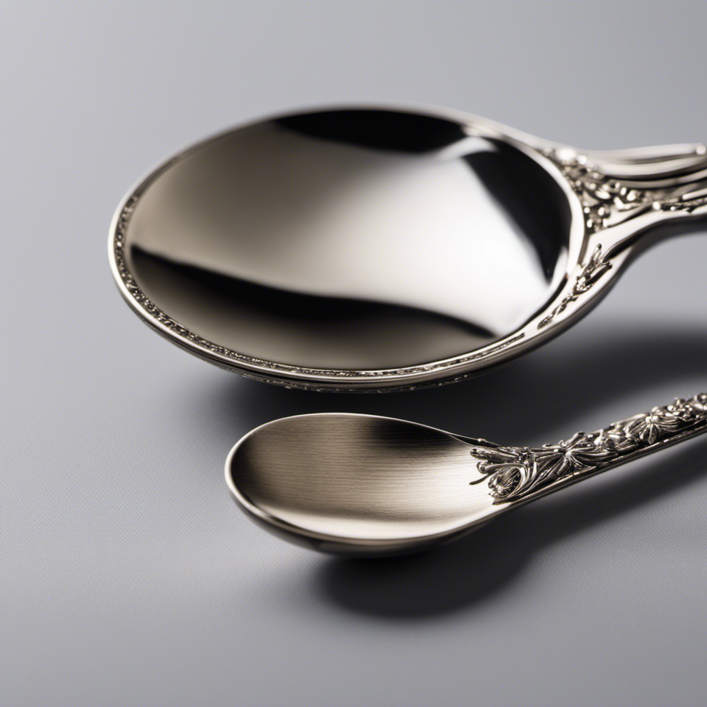 An image showcasing a small measuring spoon filled with 130 milligrams of a substance, positioned next to a teaspoon, highlighting the comparison between the two measurements
