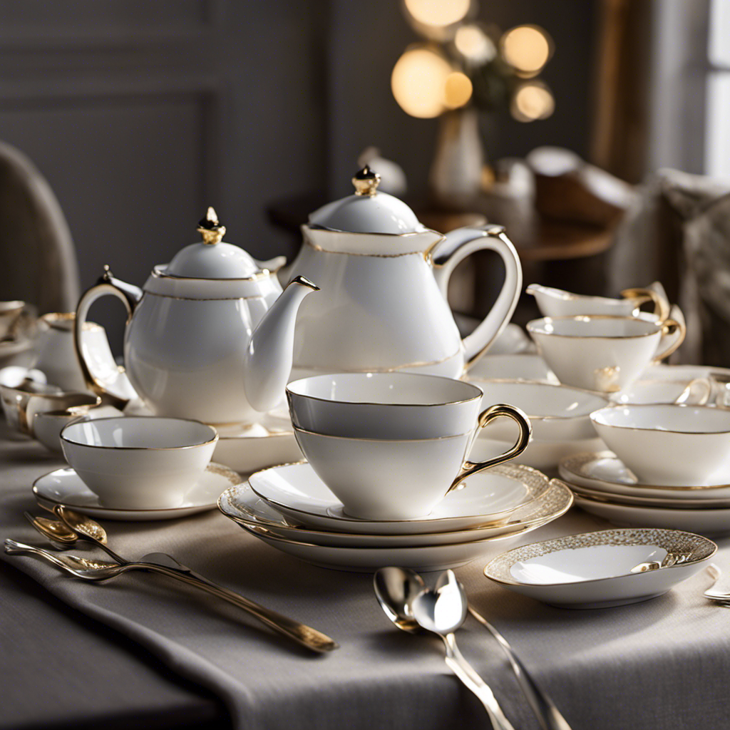 An image of a delicate porcelain tea set with 16 teaspoons arranged around it, showcasing the perfect measurement