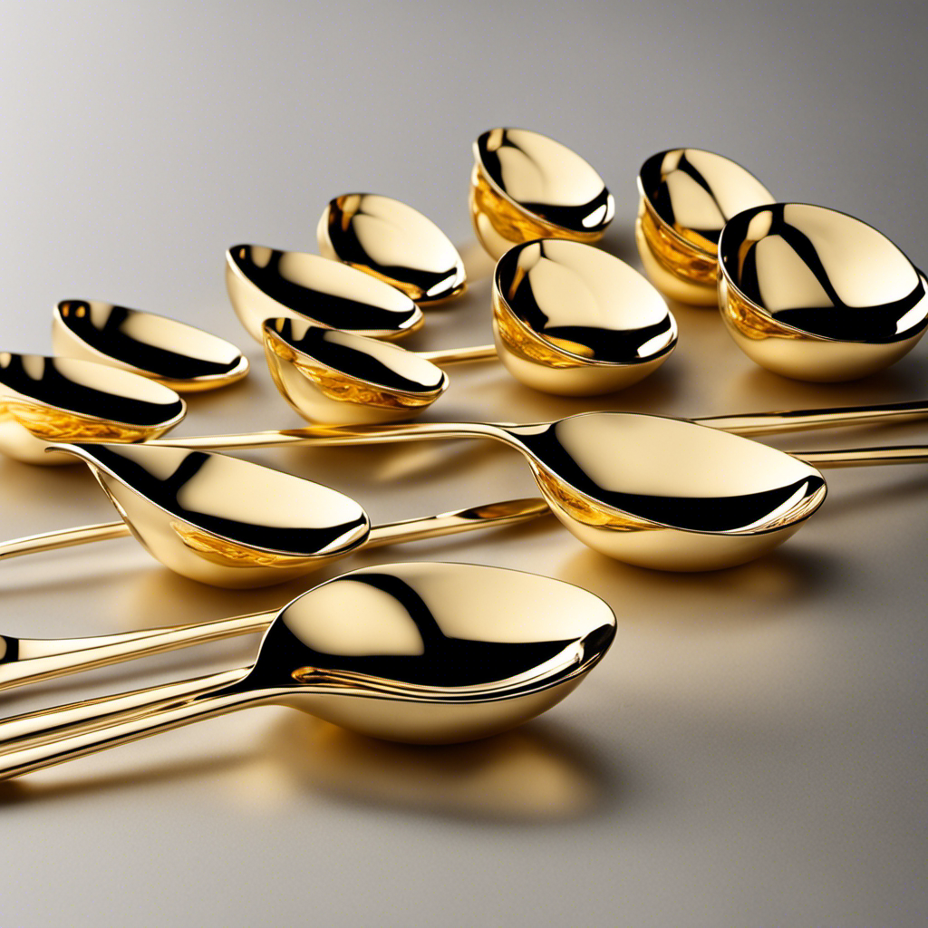 An image showcasing 18 delicate, glistening teaspoons, each filled to the brim with golden-hued oil