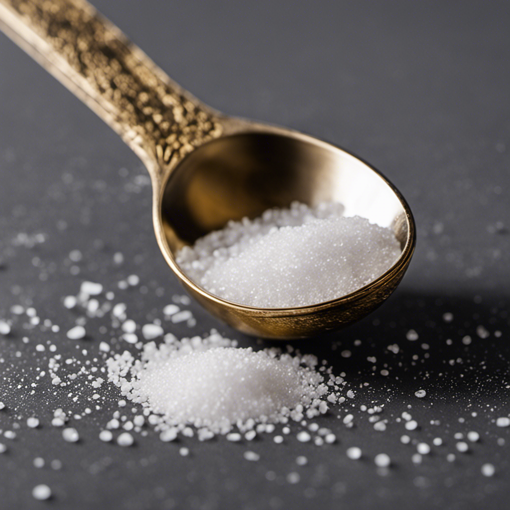 An image showcasing a measuring spoon filled with 2,300 mg of salt, perfectly leveled to the rim