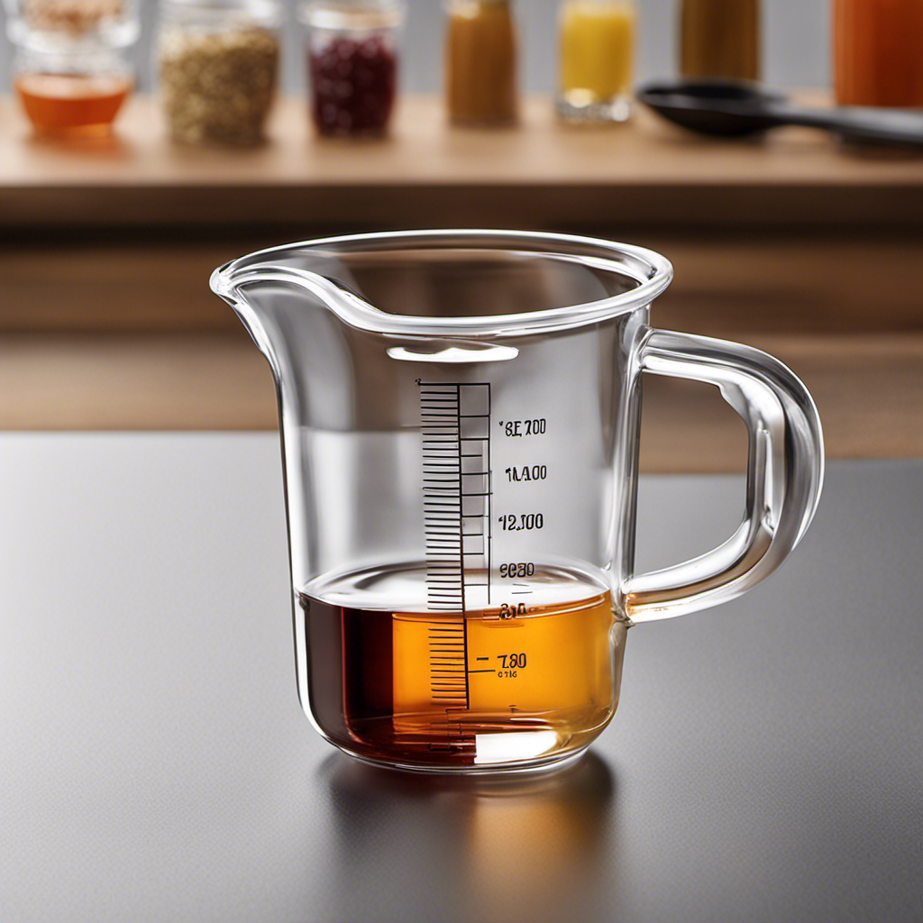 An image showcasing a transparent measuring cup filled with 2