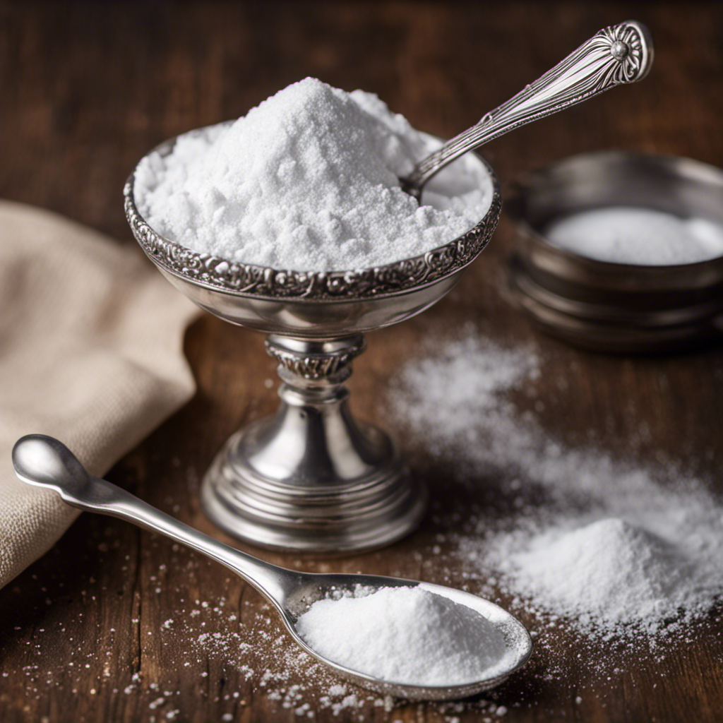 An image showcasing a vintage silver teaspoon, delicately balanced on a precision scale beside a heap of powdered sugar
