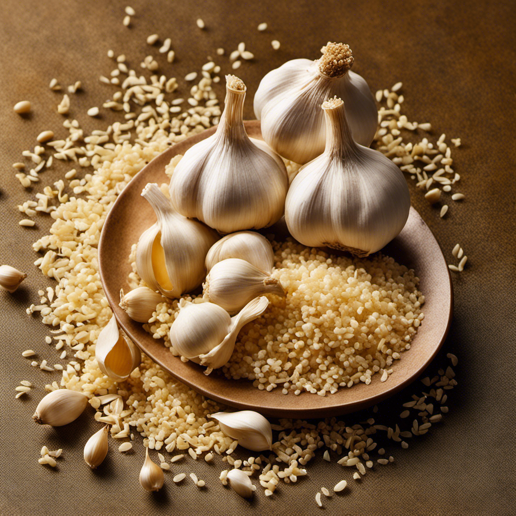 An image showcasing two cloves of minced garlic transformed into a heap of fine, aromatic particles