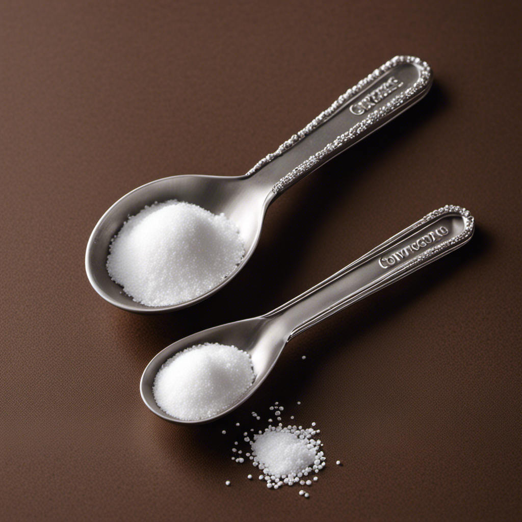 An image showcasing two measuring spoons, one filled to the brim with white granulated sugar, representing 2 oz, and the other filled with tiny teaspoons, accurately depicting the conversion from ounces to teaspoons