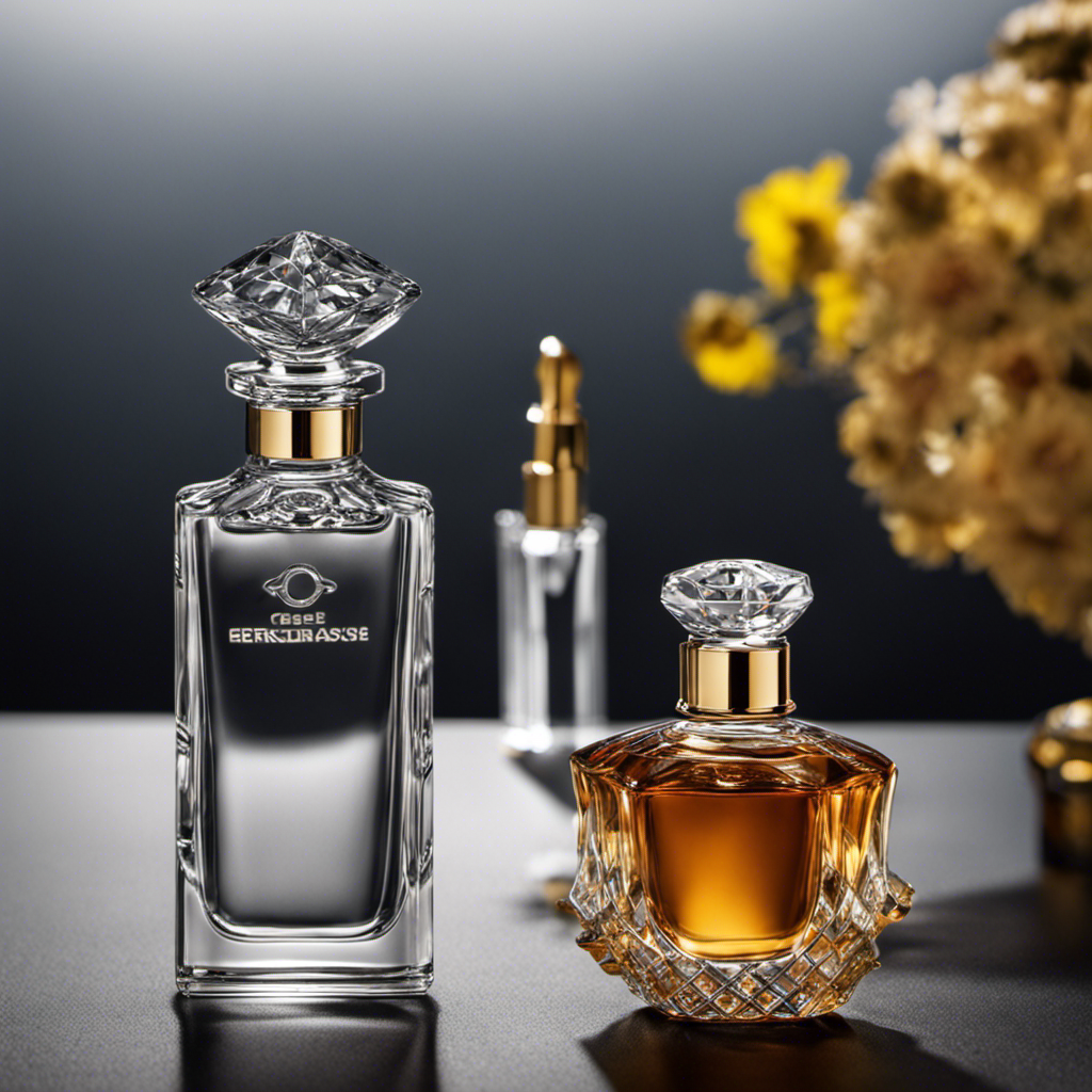 An image that showcases the comparison between a standard shot glass and a small perfume bottle, highlighting the precise measurement of 2 oz