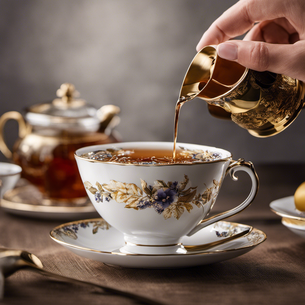 An image showcasing two identical teaspoons pouring their contents into a delicate, dainty tea cup