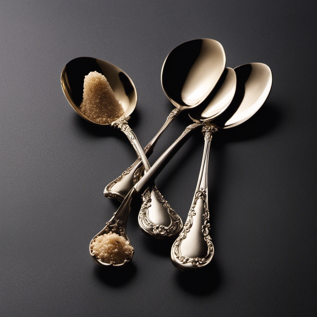 An image showcasing two identical spoons side by side, one filled with precisely two teaspoons of a fine-grained substance like sugar or salt