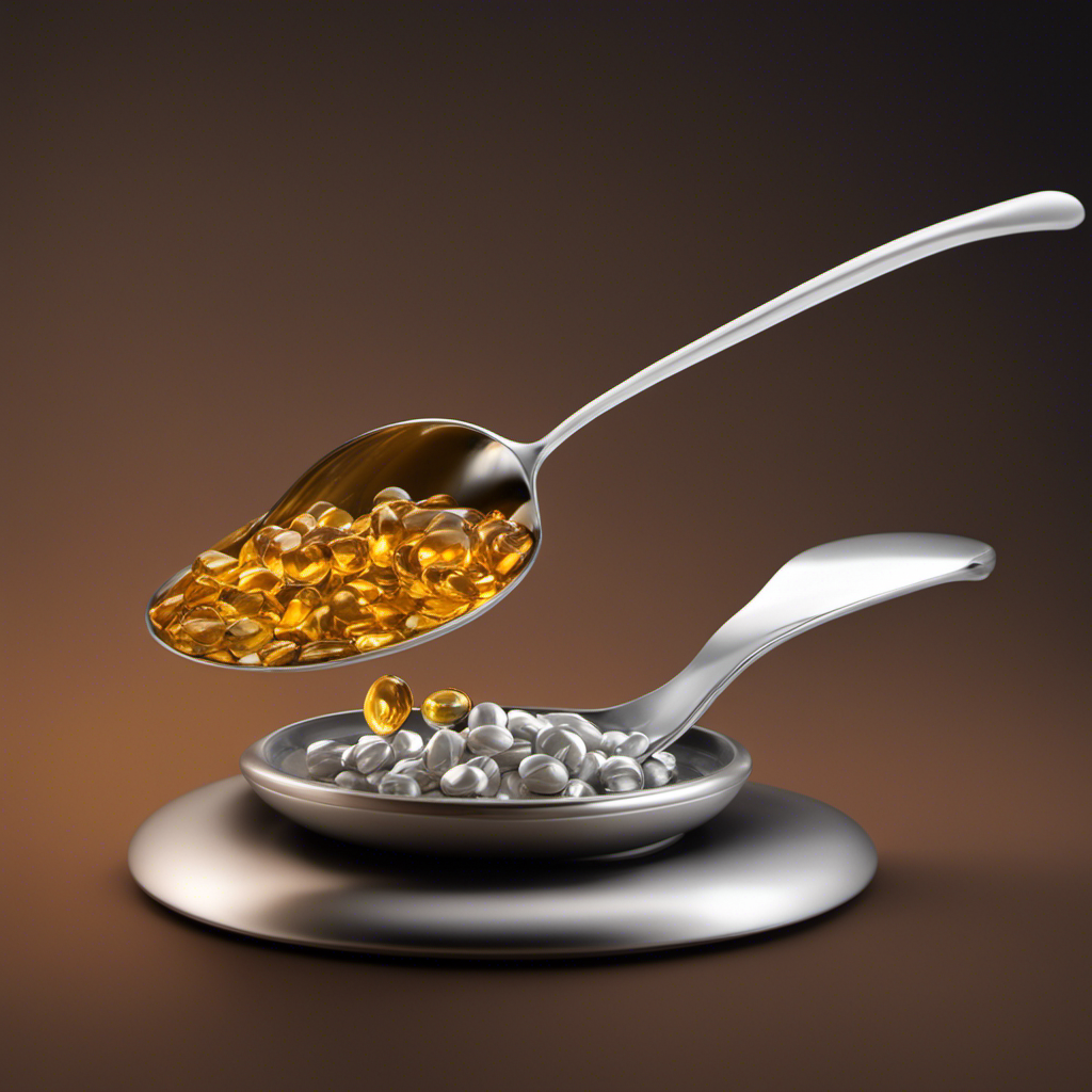 An image depicting a 2000mg pill being poured into a teaspoon, showcasing precise measurements and proportions