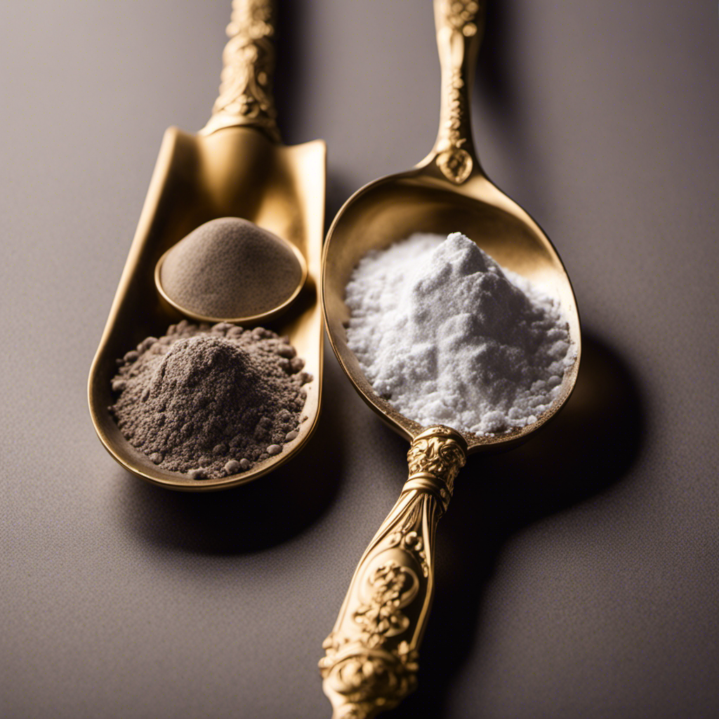 An image showcasing a measuring spoon filled with 200mg of a powdered substance, next to a teaspoon filled with an equivalent amount
