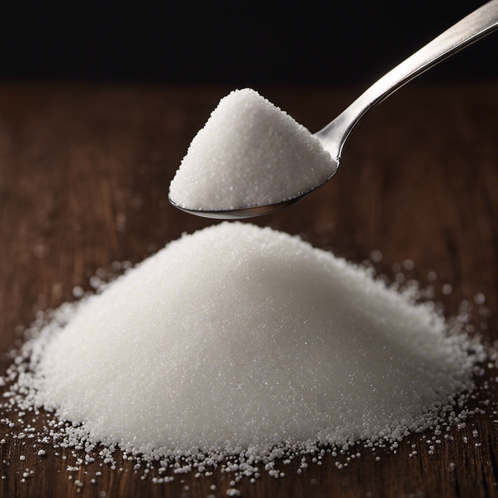 An image showcasing a teaspoon filled with 21 grams of sugar, forming a small mound