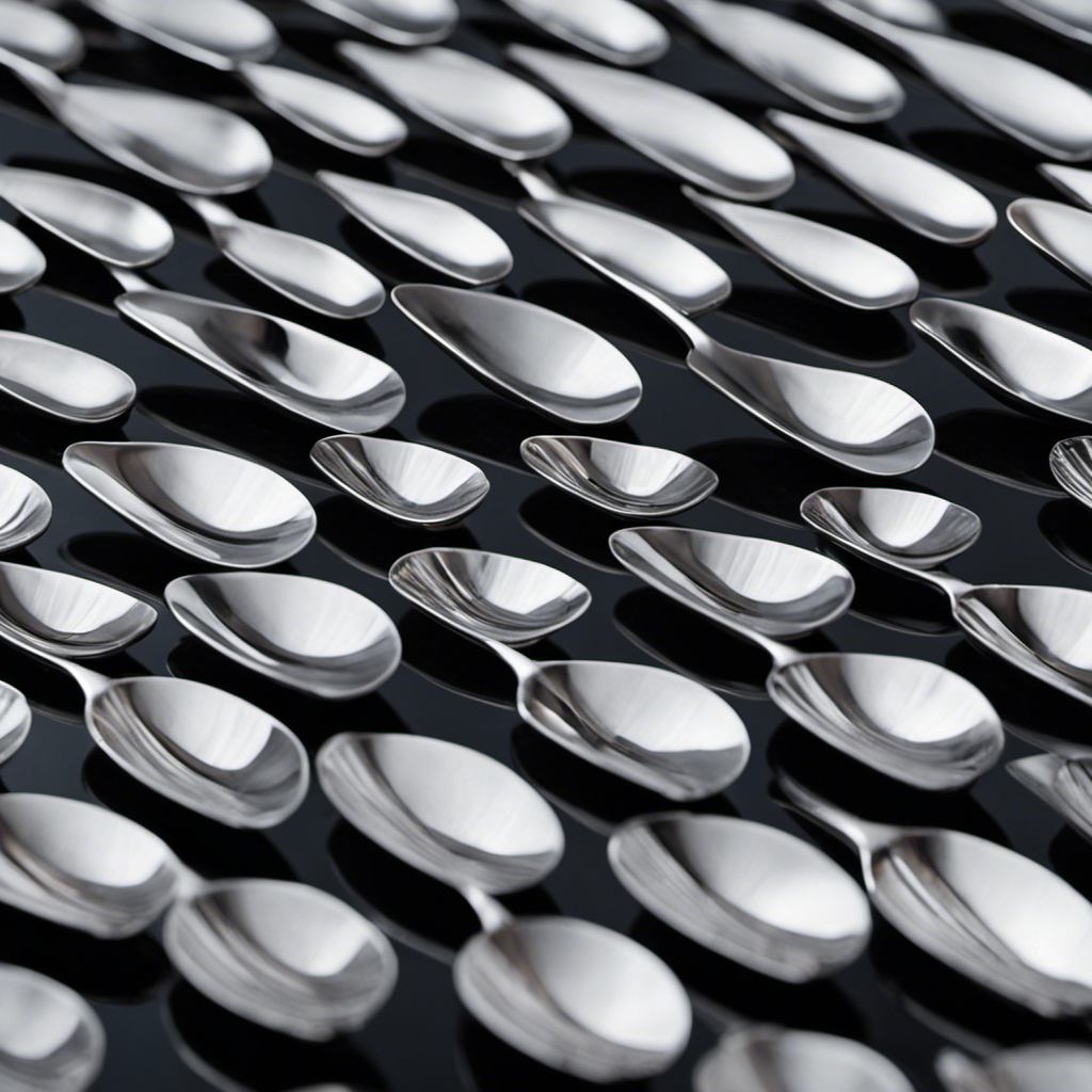 An image showcasing a multitude of 243 small, delicate teaspoons arranged neatly in rows, exuding a sense of precision and abundance, illustrating the sheer quantity discussed in the blog post