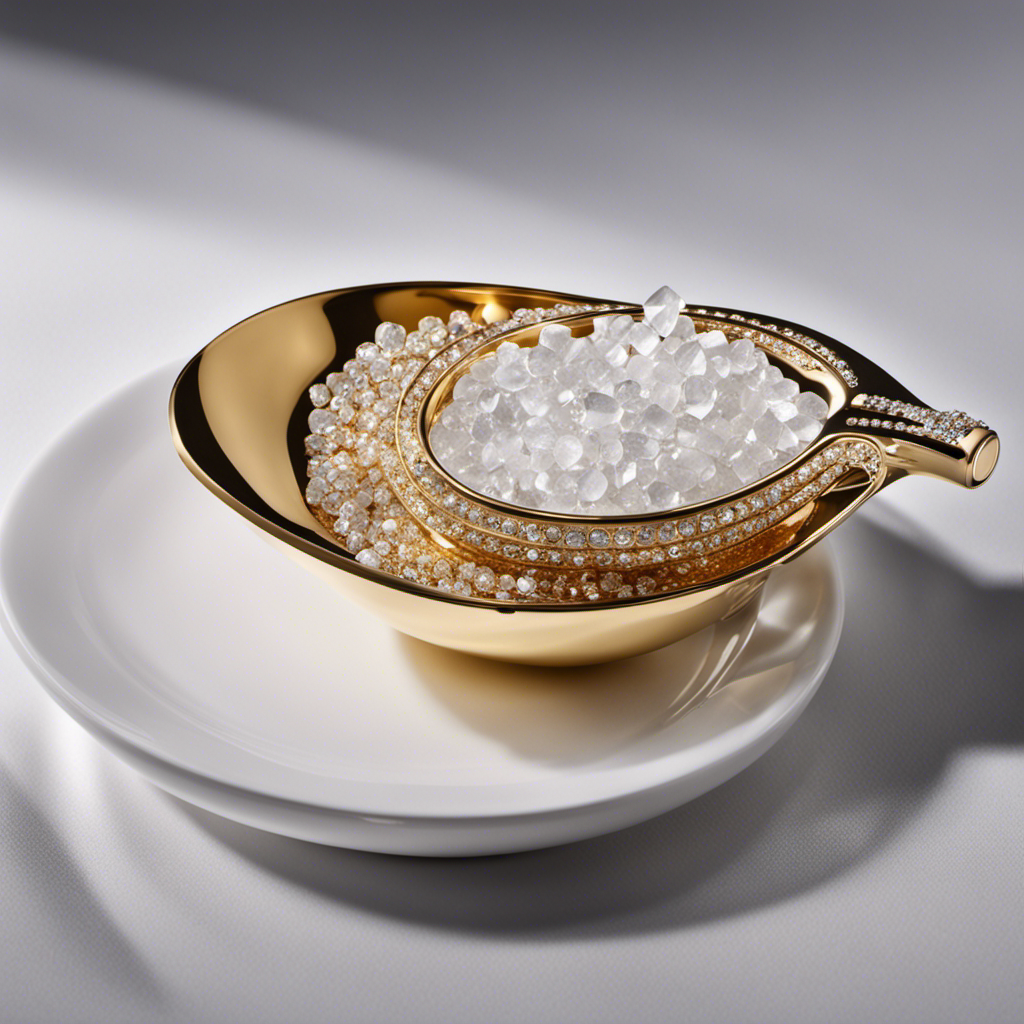 An image showcasing a pristine white teaspoon, delicately filled with precisely measured 25 grams of salt