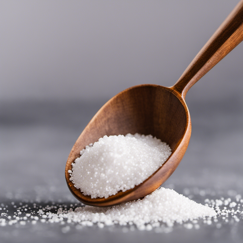 An image showcasing a kitchen teaspoon filled with salt granules, gently pouring them into a precise measuring spoon, displaying the exact quantity of 250 mg