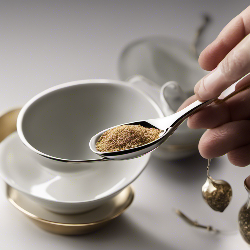 An image showcasing a delicate porcelain teaspoon filled with precisely measured 25cc of liquid, elegantly captured from a top-down view, evoking curiosity about the conversion between volume units