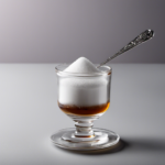 An image showcasing a clear glass filled with 28 grams of sugar, precisely measured using a teaspoon