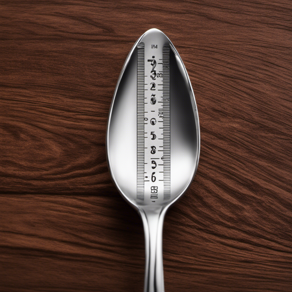 An image showcasing a precise measurement conversion: a delicate silver teaspoon gently cradling