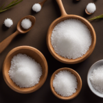 An image depicting three small, rounded teaspoons filled with crystalline white sugar, precisely weighing 3 grams