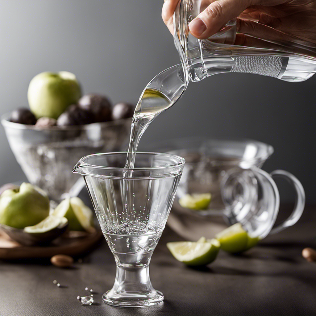 An image showcasing a transparent measuring cup filled with precisely 3 ounces of water, gently pouring into a collection of delicate teaspoons, capturing the exact conversion of liquid volume
