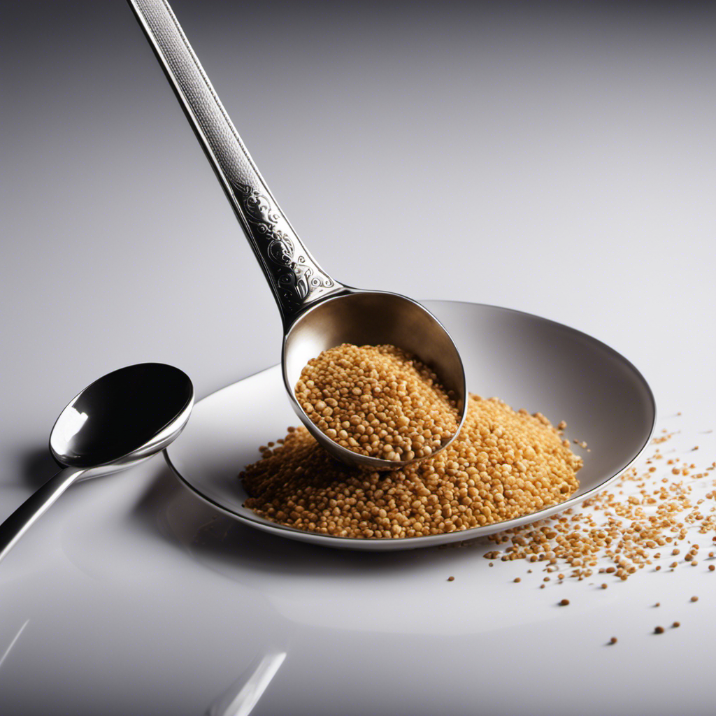 An image showcasing a perfectly level teaspoon filled with a precise amount of a granulated substance measuring exactly