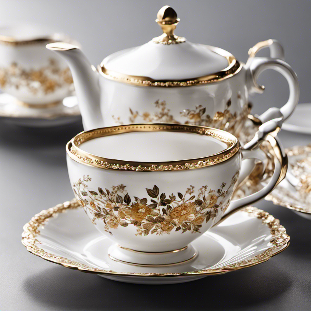 An image of a small, delicate tea set with precisely measured 30 teaspoons of sugar poured into a teacup