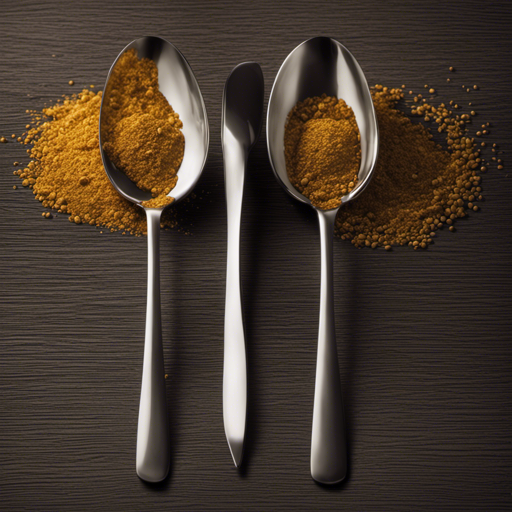 An image showcasing two identical teaspoons, one filled with 300mg of a substance
