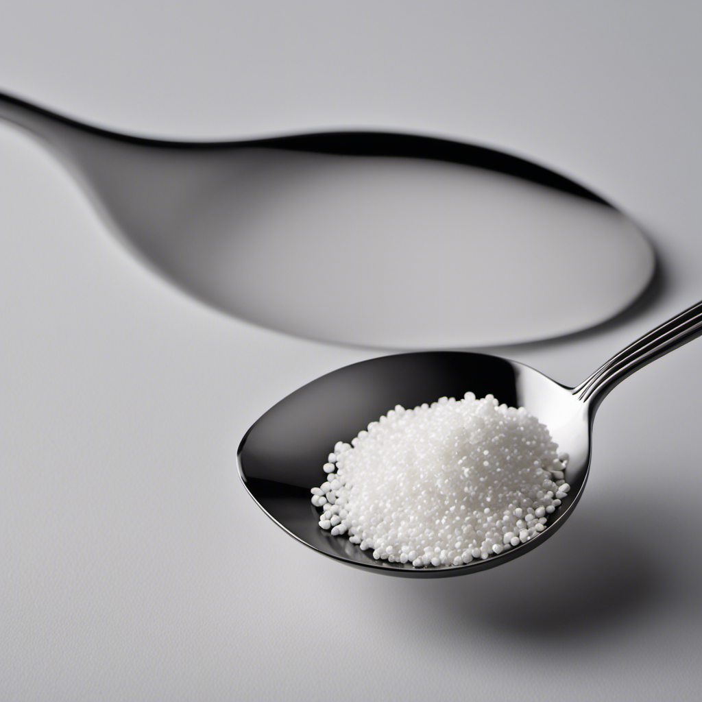 An image showcasing a small spoon filled with white granules representing 30mg