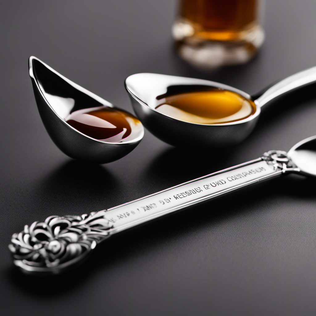 An image showcasing a measuring spoon filled with precisely 30ml of liquid, alongside a teaspoon and tablespoon for comparison