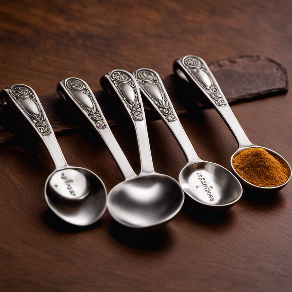 An image showcasing a set of measuring spoons filled with 34 grams of a fine substance, beautifully illustrating the conversion of grams to teaspoons
