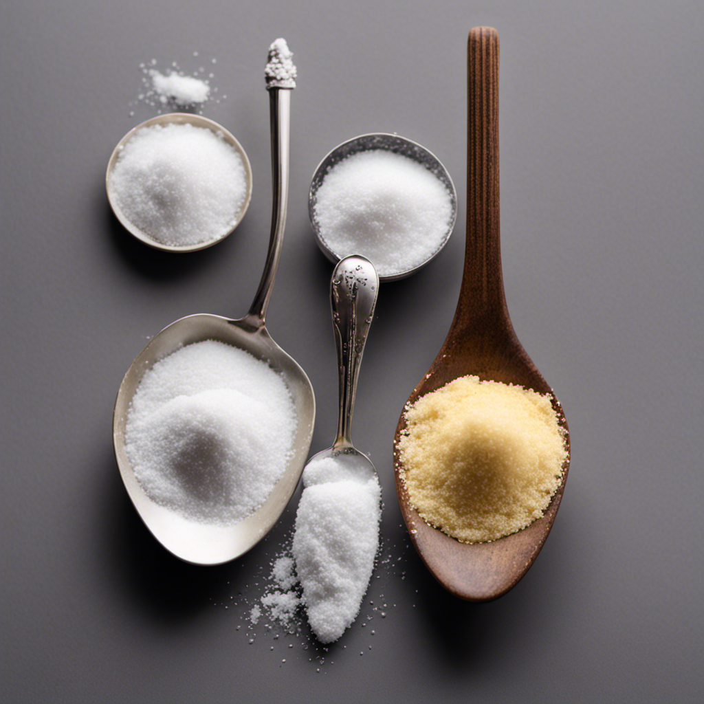 An image showcasing a small spoon filled with white sugar