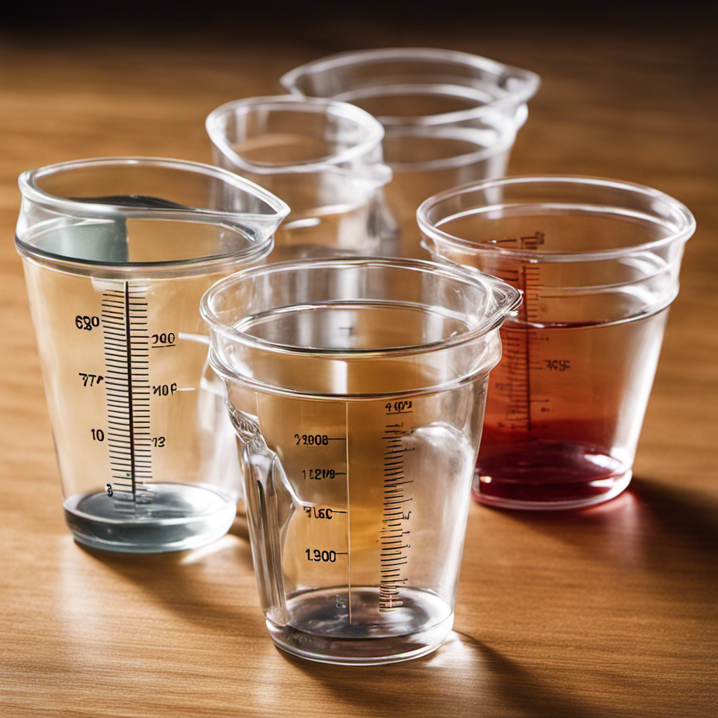 An image showcasing two transparent measuring cups side by side, one filled with 4 ounces of liquid and the other with a multitude of teaspoons, visually depicting the conversion between the two measurements