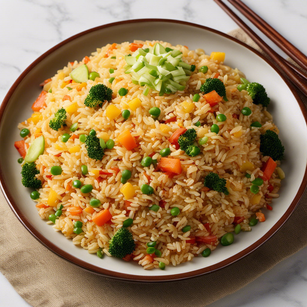 An image that showcases a small, round plate filled with precisely measured 4 teaspoons of delicious, steaming fried rice