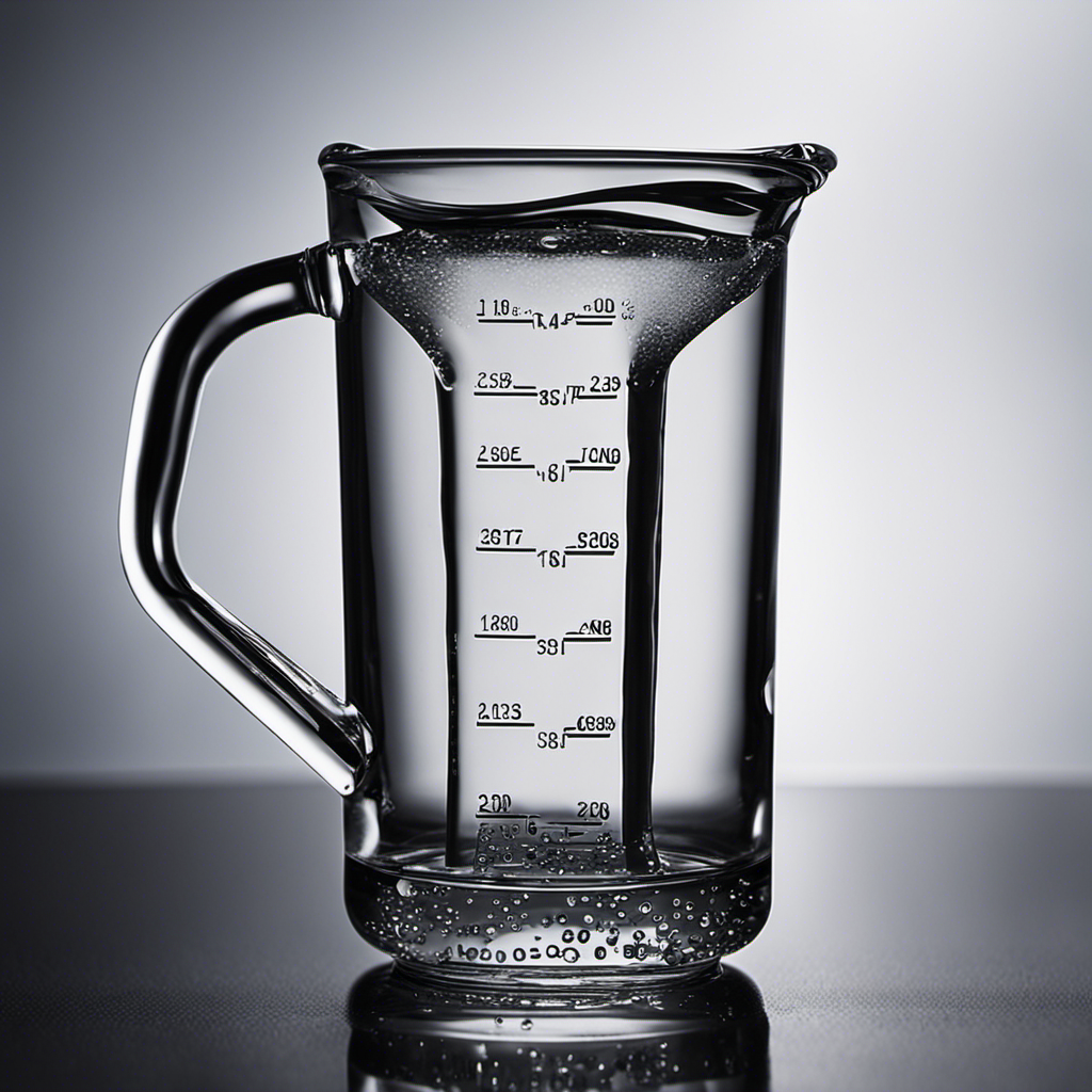 An image of a small glass measuring cup filled with exactly 4 teaspoons of water, capturing the translucent liquid at the precise level
